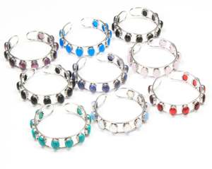 Bracelet manchette ajustable fait main en argent plaqué, style bohème, design géométrique, 9 pierres précieuses de haute qualité, pour femme - Product Image 5