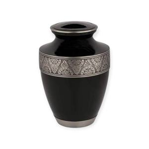 Urne funéraire noire classique moderne avec bande à motifs argentés pour un souvenir intemporel et digne - Product Image 1