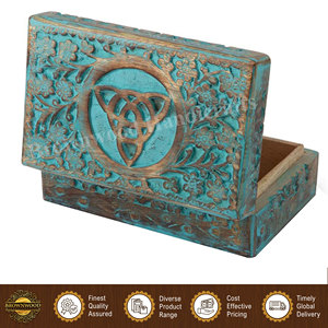 Top Quality Wholesale Selling Burnt Blue Wash 100% Natural and Unique Design Wooden Carved Storage Box from India - Product Image 5