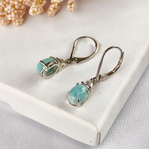 Sterling <b>Silver</b> Oval Larimar Earrings Natural Gemstone Earrings Women Jewelry Larimar Gift For Her Elegant Jewelry - Product Image 2