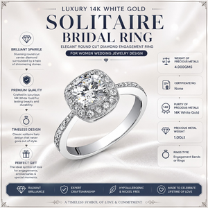 Anillo de Compromiso Solitario de Lujo en Oro Blanco de 14K |   Elegante Anillo de Compromiso con Diamante de Corte Redondo para Mujer, Diseño de Joyería para Boda - Product Image 5
