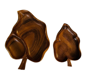 Bol en bois naturel de qualité supérieure, forme feuille, design élégant, pour la cuisine, décoratif et de service. - Product Image 2