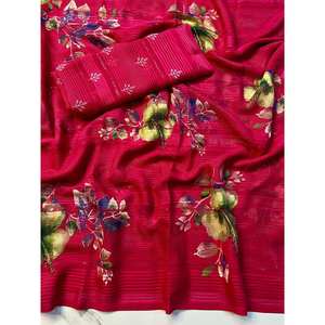 TREANDING GEORGETTE SILK ZARI and SEQUENCE WORK <b>SAREE</b> WITH UNSTITCHED BLOUSE PINK - Product Image 1