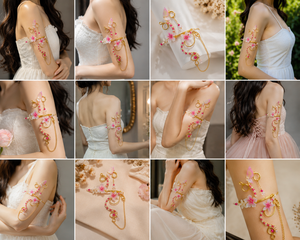 Handmade Fairy Floral Arm Cuff <b>Pink</b> Sakura Butterfly Wire <b>Wrapped</b> Adjustable Fantasy Armlet for Women - Product Image 3
