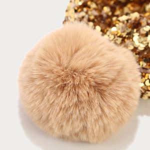 Gorros de Invierno Tejidos de Color Sólido con Lentejuelas y Peluche, Gorro de Lana con Bola de Pelo Desmontable - Product Image 3