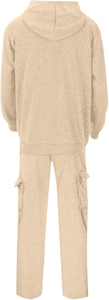 Survêtement beige à capuche pour homme, manches longues, cordon de serrage, poches latérales, imprimé décontracté, respirant, couleur unie, tenue d'automne, 2 pièces - Product Image 3