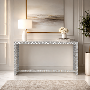 Modern Handmade Wood Console <b>Table</b> Entryway Decorative Hall <b>Table</b> with <b>Marble</b> Patterned <b>Top</b> and Open Base - Product Image 1
