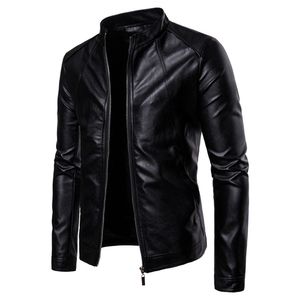 High Quality Custom Logo Front Plus Black Zipper Winter Outdoor Riding Windproof <b>Long</b> Sleeve Slim Fit Men <b>Leather</b> <b>Jacket</b> - Product Image 1