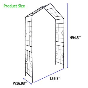 Arco da Giardino in Metallo Nero con Supporto per Piante Rampicanti L56.3 X L16.93 X H94.5, Traliccio e Cancello per Rose da Esterno - Product Image 6