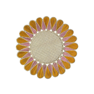 Assiette de présentation en rotin couleur naturelle, bordure verte, forme fleur, pour décoration de table à dîner - Product Image 3