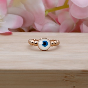 Wholesale 925 Sterling Silver Rose Gold Plated Enamel Evil Eye <b>Ball</b> Bead <b>Ring</b> Memoria Jewels - Product Image 6