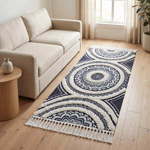 Scandinavian Flat <b>Weave</b> Cotton Runner Rug Neutral Stripe Decorative Hallway Floor Rug Indoor Home Décor - Product Image 4