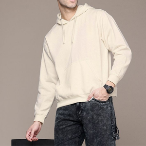 Sudadera con Capucha para Hombre, Color Crema, Corte Regular, Felpa de Algodón, Estilo Casual, Color Sólido, para Otoño - Product Image 3