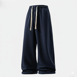 Pantalon en molleton rouge à jambes larges, taille mi-haute avec cordon de serrage, coupe ample, longueur intégrale, couleur unie, tricoté, pour femme, style automne - Product Image 4