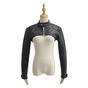 Chaqueta de Motociclista de Cuero Genuino para Mujer, Cuello Alto, Manga Larga, Cierre de Cremallera, Estilo Otoñal - Product Image 3
