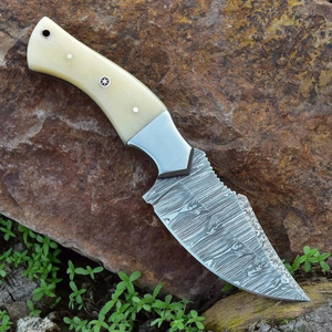 A&M Enterprises Handmade Damascus Steel Hunting <b>Knife</b> with <b>Bone</b> <b>Handle</b> and Leather Sheath Survival Utility Skinner <b>Knives</b> - Product Image 6