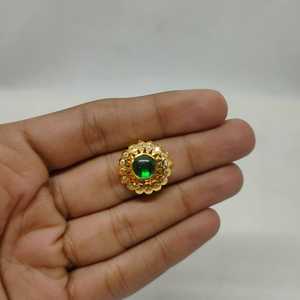 Stunning Round Green Crystal <b>Ring</b> Gold Plated Floral Sunburst <b>CZ</b> Halo Statement Ethnic Fashion Jewelry for Women Wholesale - Product Image 2