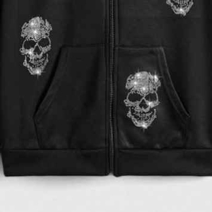 Sudadera con capucha gótica para hombre con cremallera, estampado de calavera plateada, bolsillo canguro, estilo urbano, para otoño - Product Image 3