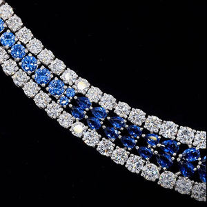 AMBER JEWELS Luxury Unisex Sapphire <b>Statement</b> <b>Necklace</b> 14K Solid Gold Radiant Cut Geometric Claw Setting Rhodium Plated IGI - Product Image 4