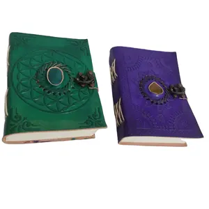 Blue and Green Indian Journal Leather Cover Diary With Stone Metal Lock A5 Size 120 Pages High Quality Bound Leather Notebook