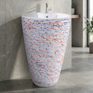 Nouveau lavabo en céramique monobloc à piétement, rectangulaire, design moderne, pour hôpitaux et villas - Product Image 1