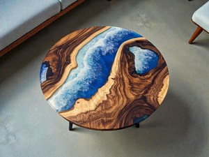 Mesa de centro de olas oceánicas, mesa de epoxi con efecto río, mesa de centro costera, mesa redonda de madera, muebles inspirados en la playa, mesa de centro hecha a mano con temática oceánica - Product Image 2