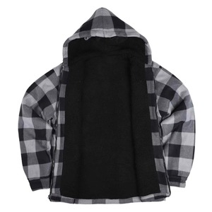 Boomletcorp Custom Casual Hooded Winter Fleece <b>Jacket</b> Men Oversized <b>Flannel</b> Plaid Regular Sleeve Canvas Fabric Zipper Quick Dry - Product Image 4