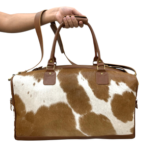 Bolsa de Viaje de Piel de Vaca de Lujo, la Más Vendida, Blanca y Marrón, con Doble Asa, Hecha a Mano, de Piel Natural, Impermeable, Premium - Product Image 3