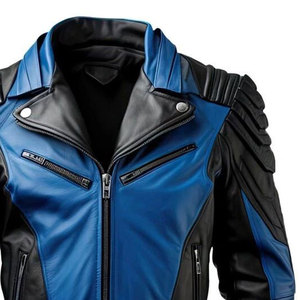 2026 Men Black & Blue Leather <b>Jacket</b> Genuine Lambskin Handmade Biker <b>Gothic</b> Coat Wholesale OEM ODM - Product Image 3