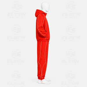 Fabrication OEM, logo personnalisé, ensemble de veste zippée à deux pièces, ensemble long, coupe-vent en polyester, survêtements pour hommes - Product Image 4