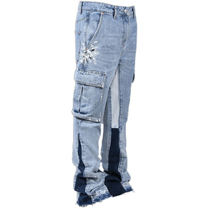 Nouveautés : Jeans baggy décontractés classiques pour hommes, coupe ample, jambe large, avec fermeture éclair et bouton - Product Image 1