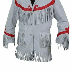 <b>Real</b> <b>Leather</b> Beige Suede Raw Fringe Windproof Eco-Friendly Quick Dry Solid Motorcycle <b>Jacket</b> Full Sleeve Winter Wear - Product Image 5