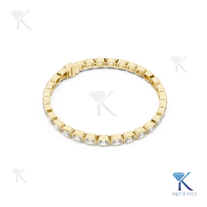 Bracelet tennis en diamant de laboratoire 4,00 x 2,00 MM taille émeraude serti clos en or massif, bijoux de luxe pour femme, idéal pour les mariages - Product Image 2