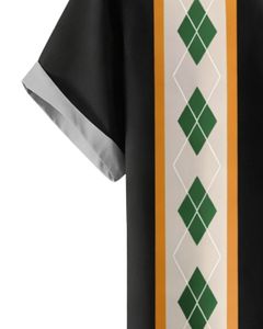 Chemise à manches courtes boutonnée à imprimé rayé argyle noir personnalisé, style décontracté, streetwear d'été pour hommes, fabricant OEM sur mesure, approvisionnement en gros - Product Image 6