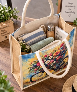 Sac de courses extra-large en coton naturel avec poignées renforcées et soufflet de fond - Product Image 2