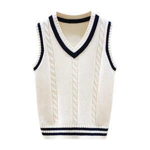Gilet tricoté sans manches gris de haute qualité à col en V pour enfants, pull assorti, uniforme scolaire, pulls en tricot - Product Image 5