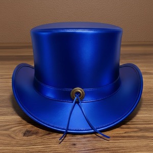 Metallic blue Magician's Leather Top <b>Hat</b> Handmade Steampunk valentine's day Festival <b>Hat</b> - Product Image 3