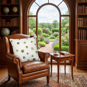 ปลอกหมอนอิงปักลายใบไม้สีเขียวนำโชค แบบสั่งทำขายส่ง พร้อมขอบผ้าฝ้ายสีขาว ปลอกหมอนอิงขนาดใหญ่สำหรับโรงแรมและบ้าน - Product Image 3