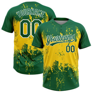 Maillot de baseball personnalisé sublimé Yourteams 00 Vert Jaune Col en V Manches courtes Unisexe Adulte Anti-humidité - Product Image 1