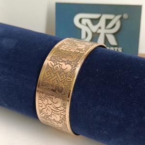 Hand Etched Copper Bangle Metal Craft Wide Cuff <b>Bracelet</b> Engraved Plain Design Handmade Lightweight Antique/Polished Finish - Product Image 2