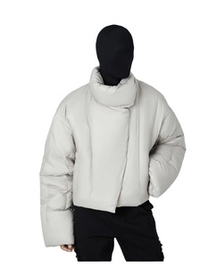 Lightweight Quilted Puffer <b>Jacket</b> With Scarf Collar Full Sleeve Winter Coat Solid Color Thick Polyester Wadding Pullover Style - Product Image 1