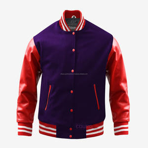 Artículo más exigente 2025 Cuerpo de lana de alta calidad Mangas de cuero Parche bordado Letterman Varsity Jacket con 2 bolsillos laterales - Product Image 1