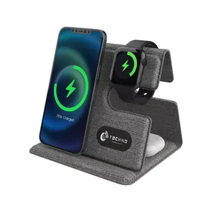 Station de recharge sans fil pliable pour téléphone, montre et écouteurs avec charge rapide magnétique et fonction support, gris - Product Image 2