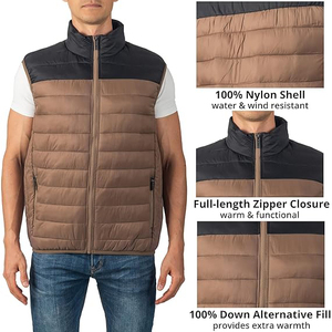 Two Tone Mocha Brown <b>Black</b> Colour Block Men Puffer Vest Quilted Gilet Insulated Full Zip Wholesale OEM - Product Image 3