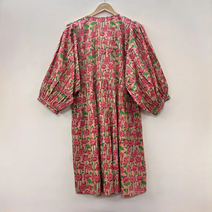 Vestido Casual Midi para Mujer, Tejido 100% Algodón, Liso, Manga Corta, Cintura Imperio, Estilo Babydoll, Cuello en V, Holgado y Funcional - Product Image 2