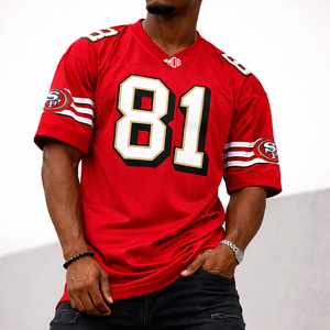 เสื้อฟุตบอลอเมริกันตาข่ายสีแดงสุดฮิตปี 2026 สำหรับผู้ชาย ชุดทีมแบบกำหนดเอง หมายเลข 100% โพลีเอสเตอร์ รับผลิตเสื้อแบบ OEM ขายส่งจากโรงงาน - Product Image 2