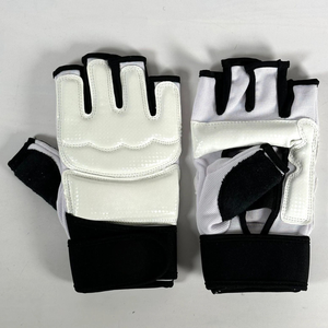 Half Finger PU Leather Training Gloves With Velcro Closure Unisex For Martial Arts <b>White</b> Black - Product Image 1