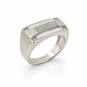 925 Sterling Silver Diamond <b>Mens</b> <b>Ring</b> High Polish Geometric Rectangle Wedding Party Daily Wear Gift Jewelry Band - Product Image 3