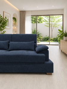 Conjunto de Sofá Seccional Moderno Montecarlo Azul Marino en Forma de L Tapizado en Tela con Patas de Acero Inoxidable para Sala de Estar, Hotel, Villa u Oficina - Product Image 3
