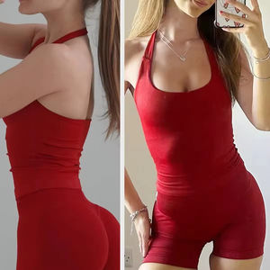 Conjunto de yoga sin costuras con efecto fruncido para mujer, ropa deportiva, shorts de gimnasio, sujetador deportivo con tiras, conjunto de 2 piezas, ropa de entrenamiento halter, fitness - Product Image 5